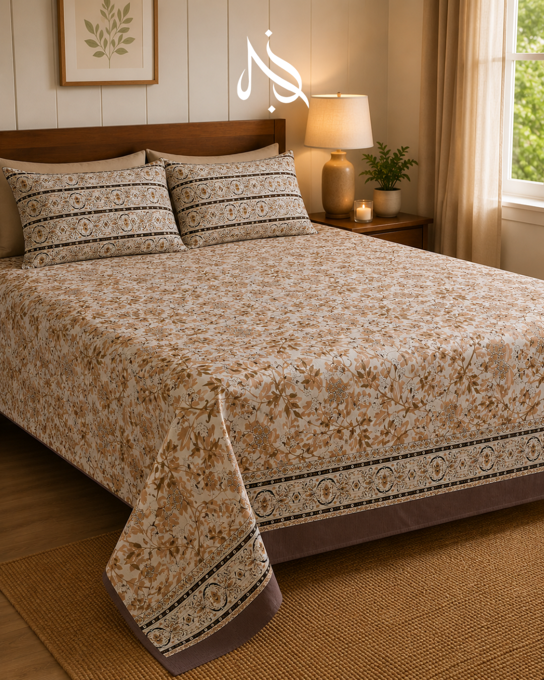 Mocha Vine Border Bedsheet Set