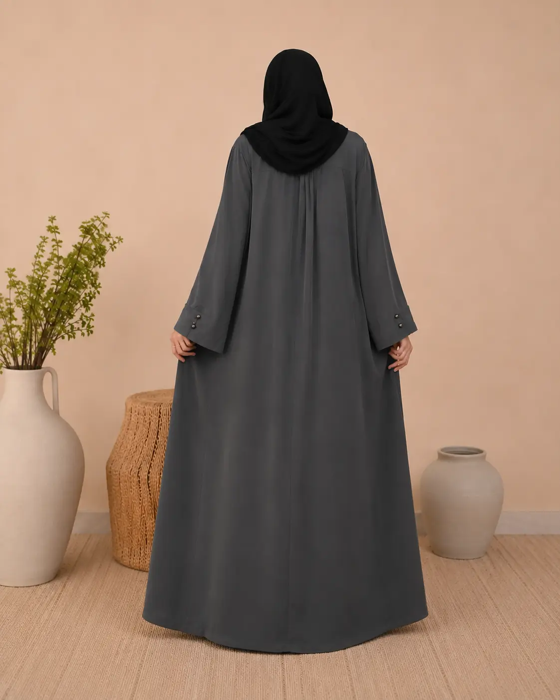 Pearl Front - Charcoal Grey Abaya