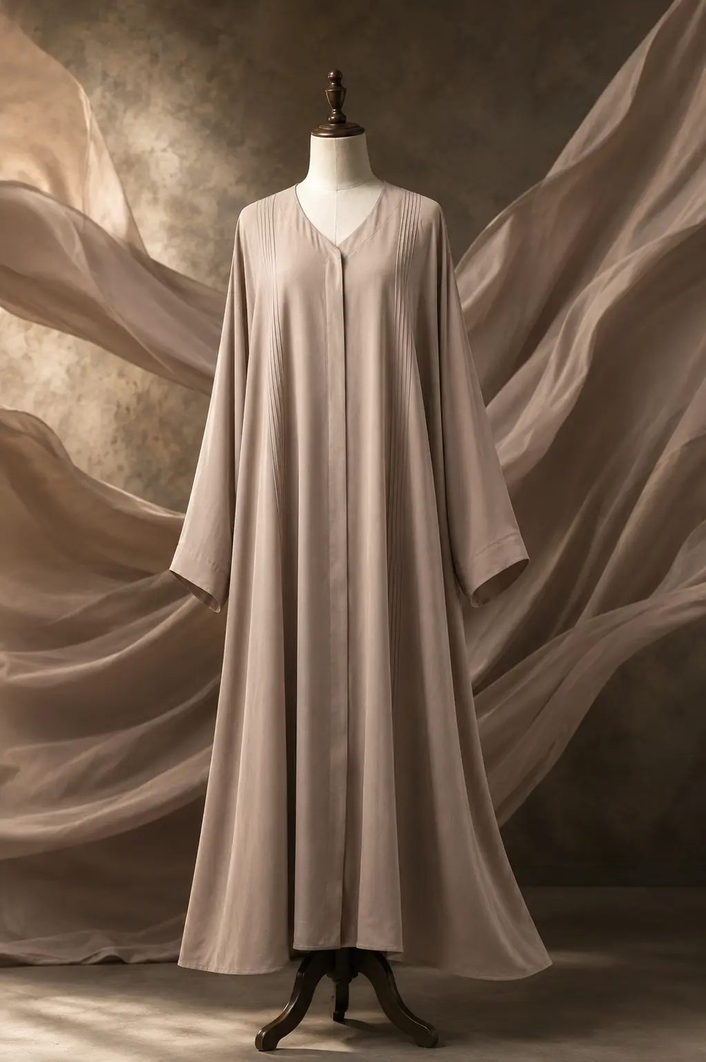 Beige Pleated Georgette Abaya