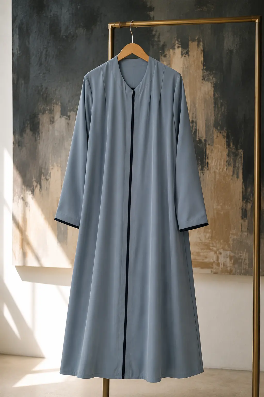 Light Grey - Abaya Georgette Black Trim