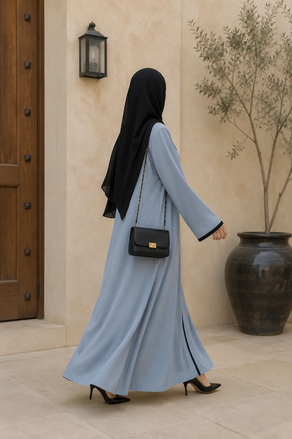 Light Grey - Abaya Georgette Black Trim